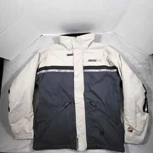 Spyder XT Thinsulate Ski Jacket Mens Large Cream Grey Insulated Winter Coat